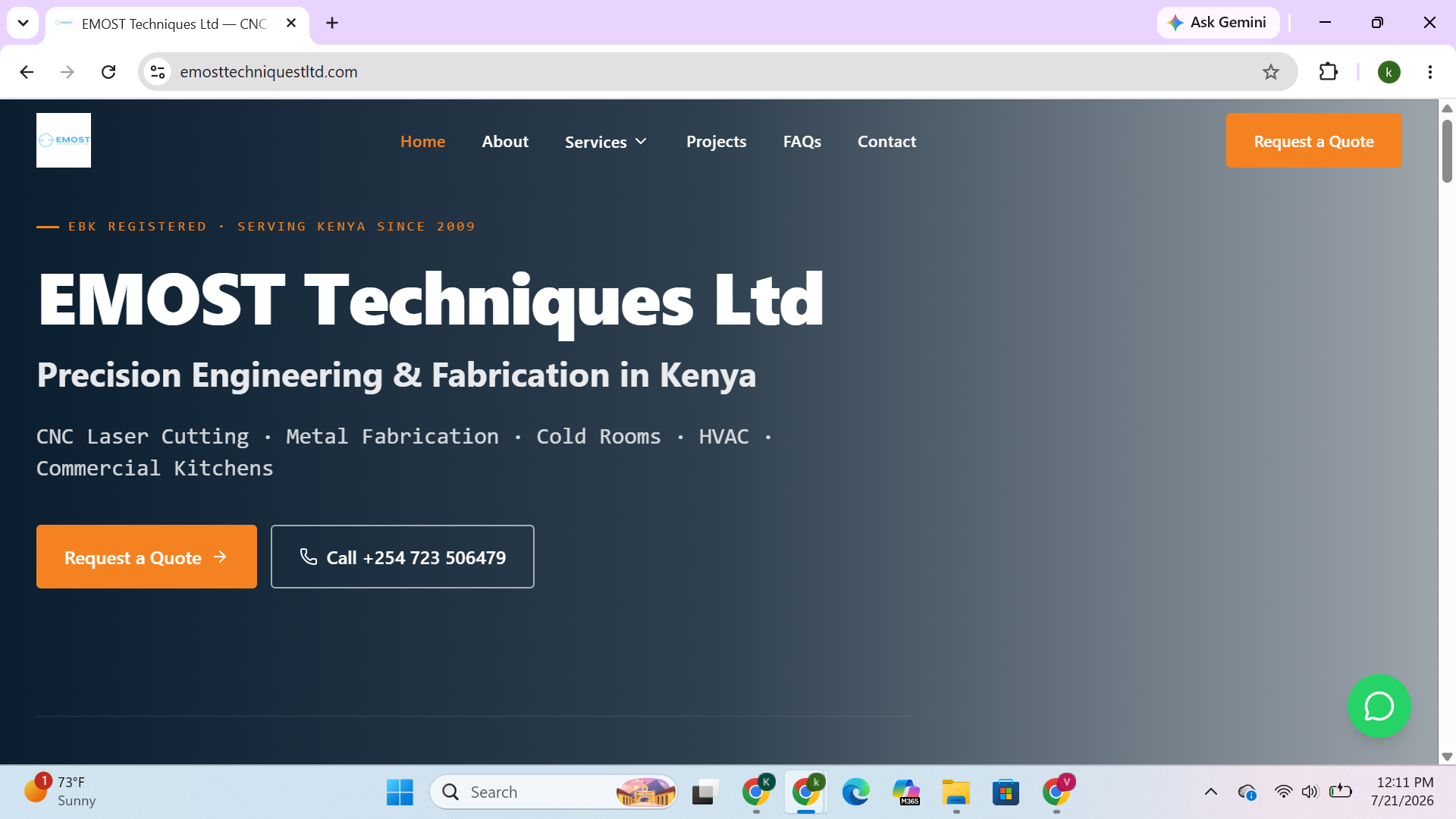 EMOST Techniques Ltd homepage — precision engineering and fabrication website built by Exponential Automations
